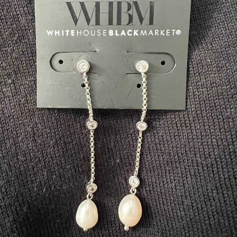 WHITE HOUSE BLACK MARKET Silver Pearl & Stone Drop Earrings